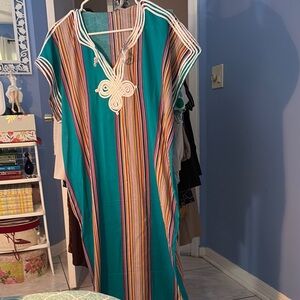 Teal Multicolored Striped Kaftan